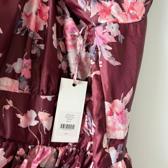 LoveShackFancy Dress Size 8 Hansel Oxblood Bubble Skirt Fitted Bodice Satin Bow - Picture 6 of 11